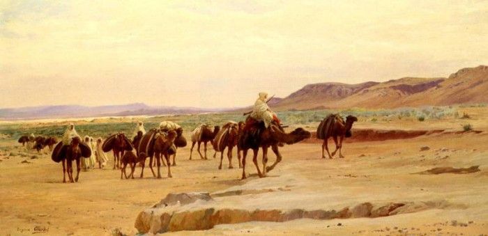 Girardet Eugene Alexis Caravanes De Sel Dans Le Desert. ,  