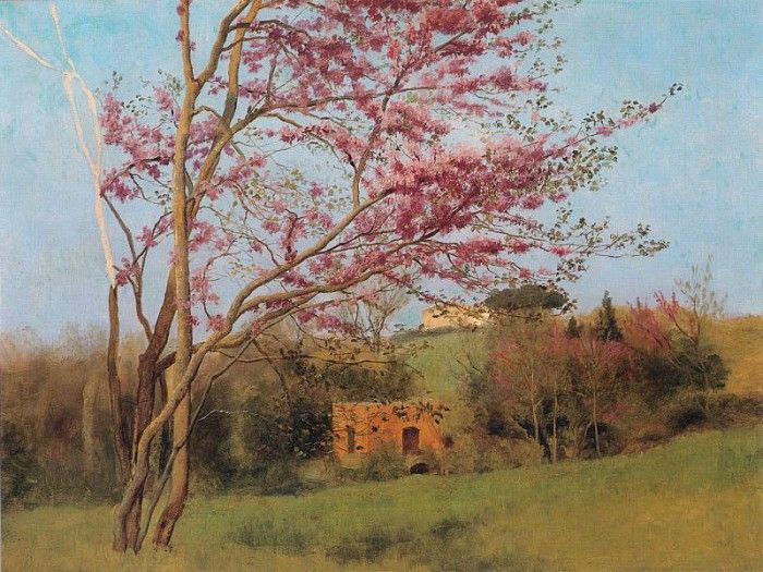 Godward Landscape Blossoming Red Almond. ,  