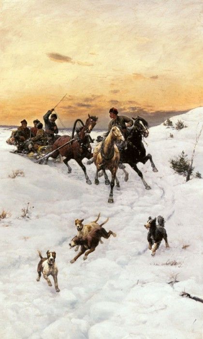 Kleczynski Bodhan Von Figures In A Horse Drawn Sleigh In A Winter Landscape. Kleczynski, Bodhan 