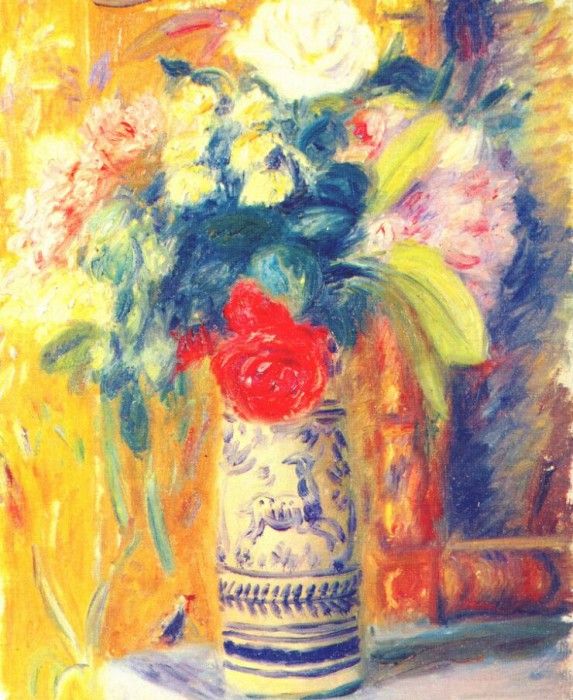 glackens bouquet against yellow wallpaper. Glackens, 