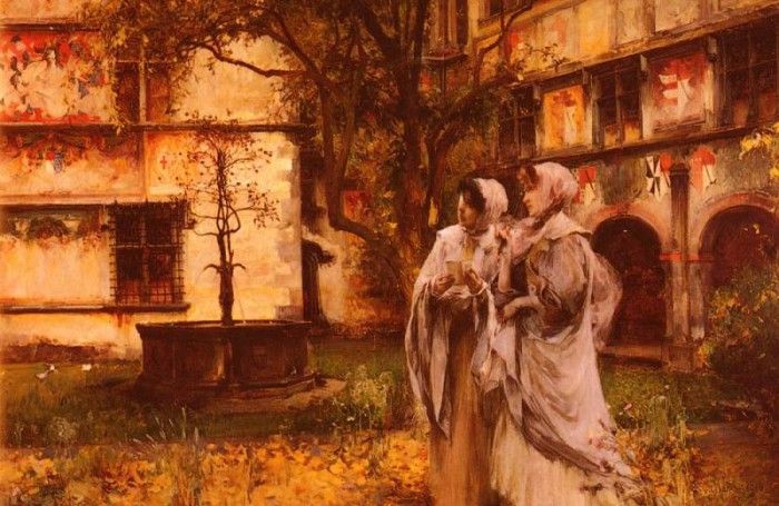 Cavalleri Vittorio Elegant Travellers In An Italian Cloister. , Vittorio