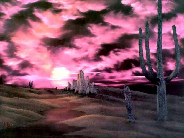 bob ross csg048 cactus at sunset. , 