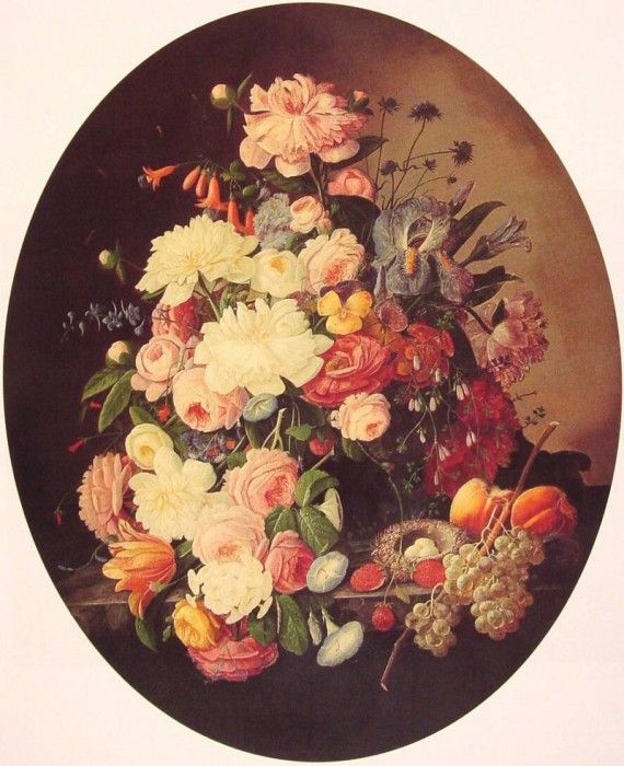 Still life with Flowers oval. Roesen, 