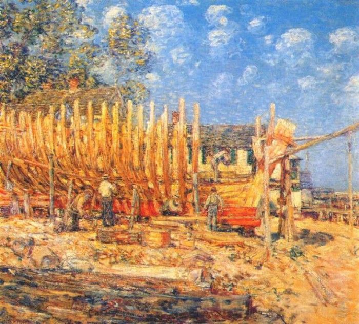 hassam building the schooner, provincetown 1900. , 