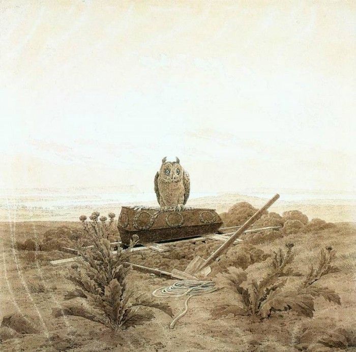 FRIEDRICH Caspar David Landscape With Grave Coffin And Owl. ,  