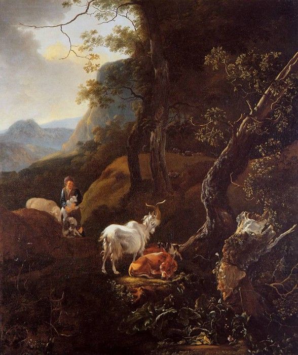 Pijnacker Adam Young shepherd with cattle Sun. Pijnacker, 