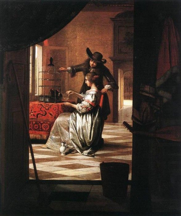 HOOCH Pieter de Couple with Parrot. Hooch, Pieter De