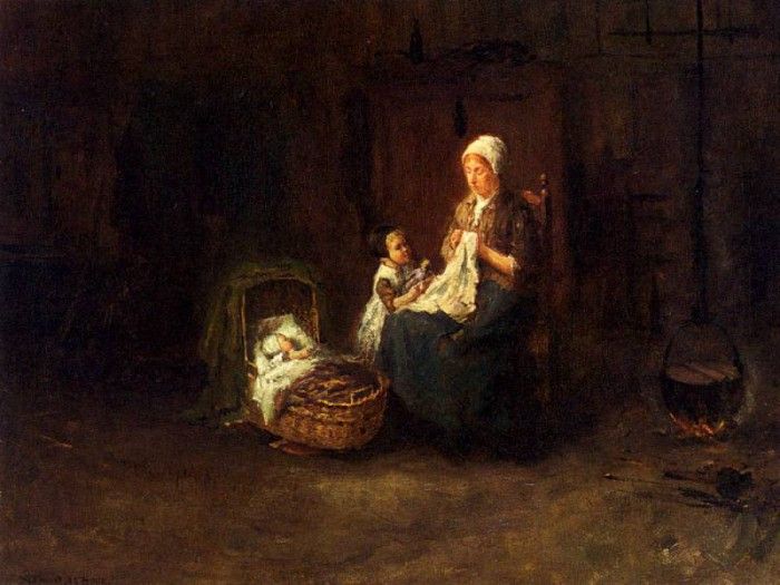 Hoog Bernard De A Mother And Her Children In An Interior. ,  