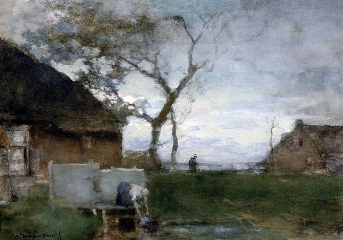 Weissenbruch Hendrik Johannes The washing place Sun. Weissenbruch,  