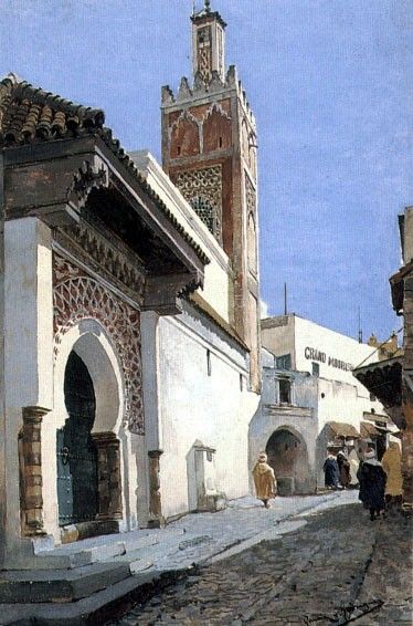 A Street Scene With a Mosque Tangier.    Y