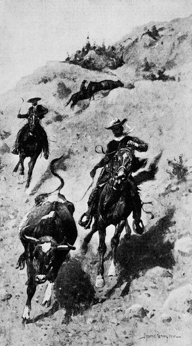 Fr 041 Heading a Steer in the Foothills FredericRemington sqs. Remington, 