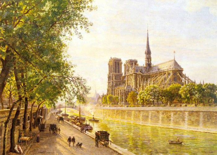 Gerard Marie Francois Firmin L lle De La Cite And The Cathedral Of Notre Dame. ,   Firmin