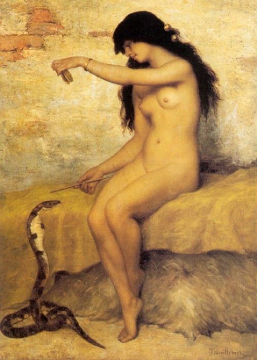 Trouillebert Paul de Sire The Nude Snake Charmer. Trouillebert  