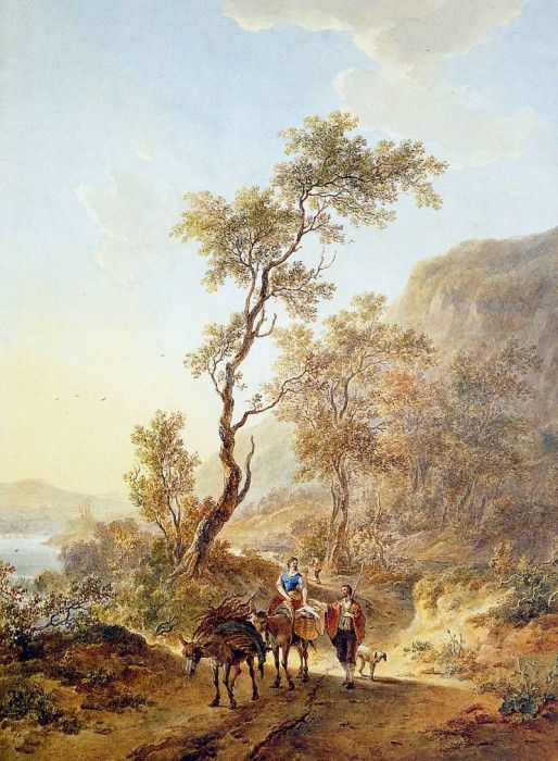 Strij van Jacob Italian landscape with herdsmen couple Sun. Strij,  