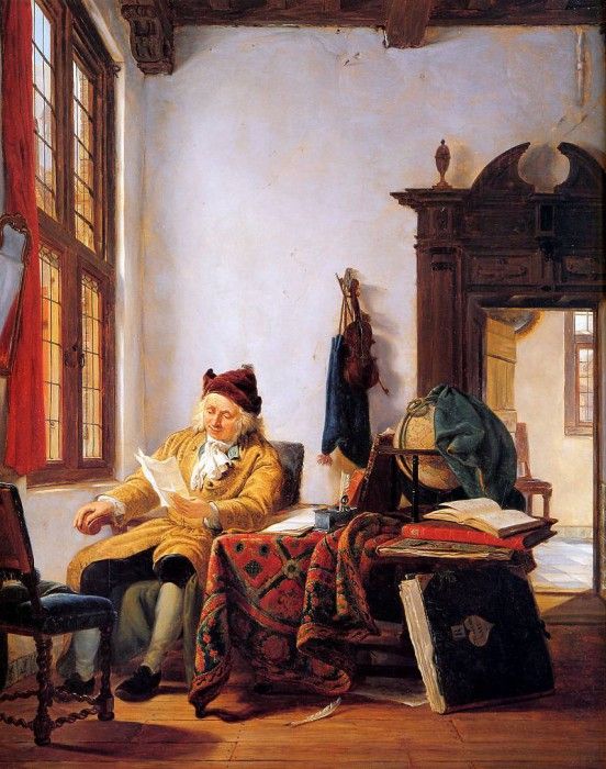 Strij van Abraham Merchant at a table near window Sun . Strij,  