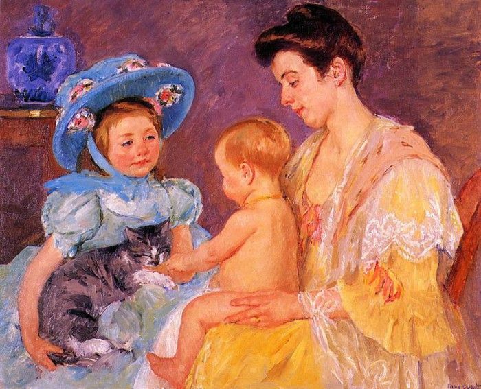 Children Playing with a Cat.  