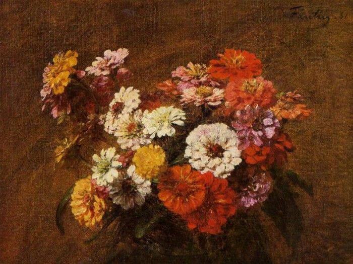 Fantin Latour Henri Zinnias in a Vase. -, ---