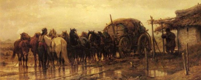 Schreyer Adolphe Hitching Horses To The Wagon. , 