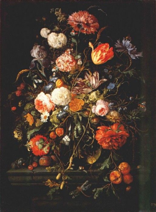 heem fruits beside a glass vase 17th-c. ,  