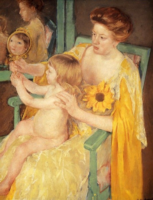 Cassatt Mary Mother Wearing A Sunflower On Her Dress.  