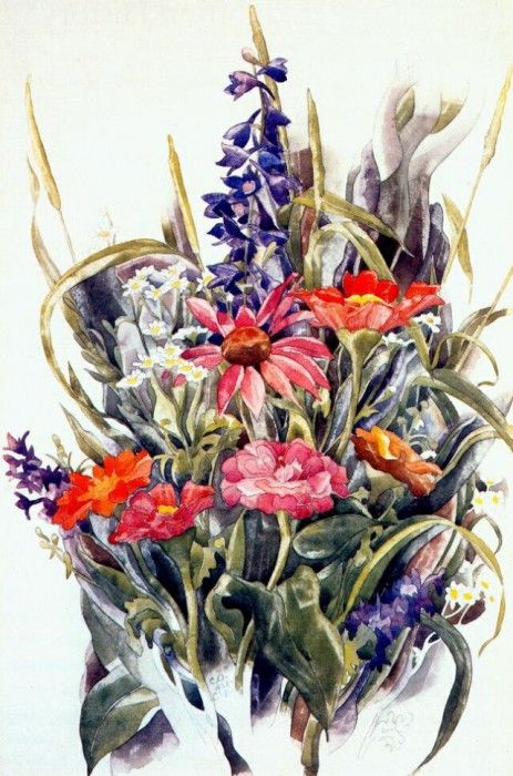demuth zinnias larkspur and daisies 1928. , 