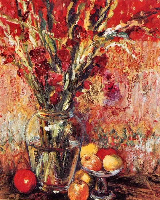 Lynda Schneider - Gladioli and Apples, De. , 