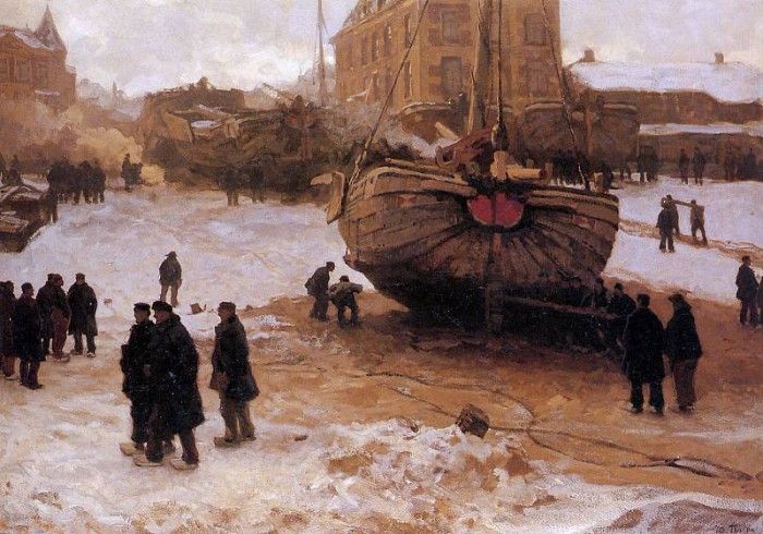 Tholen Willem Bastiaan Ships on the beach of Scheveningen Su. , 