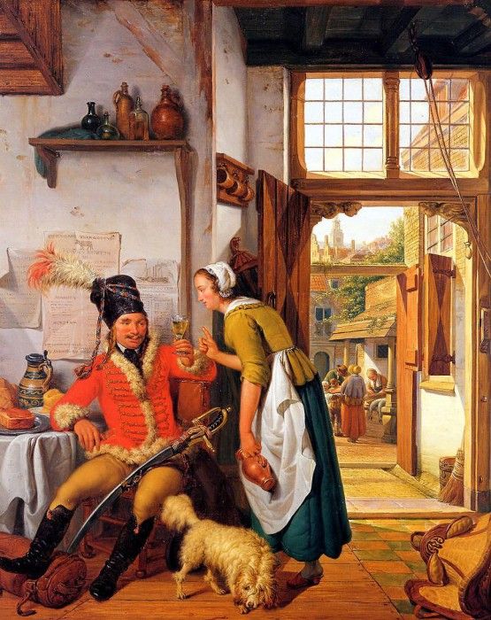 Strij van Abraham Interior with soldier and maid . Strij,  