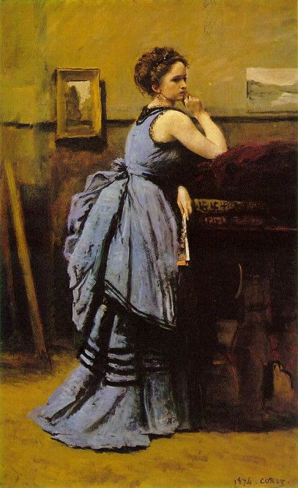 Corot Lady in blue, 1874, Musee du Louvre, Paris. , --