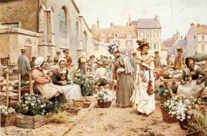 Glending Jr Alfred Augustus Flower Market In A French Town. , 
