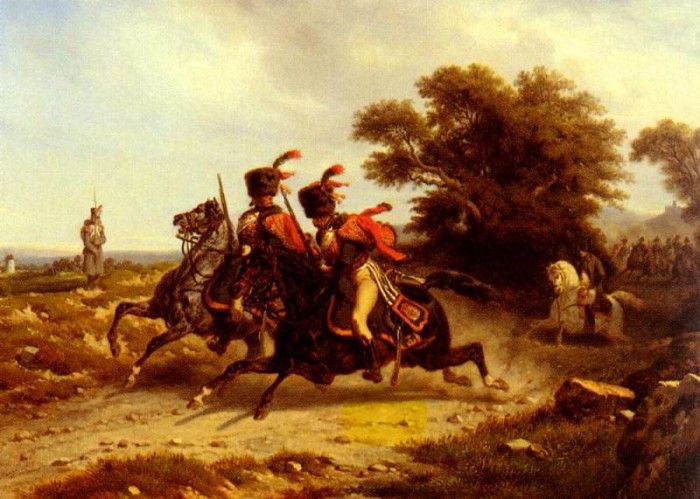 Bellange Joseph Louis Hippolyte Hussards Escortant Napoleon. ,   