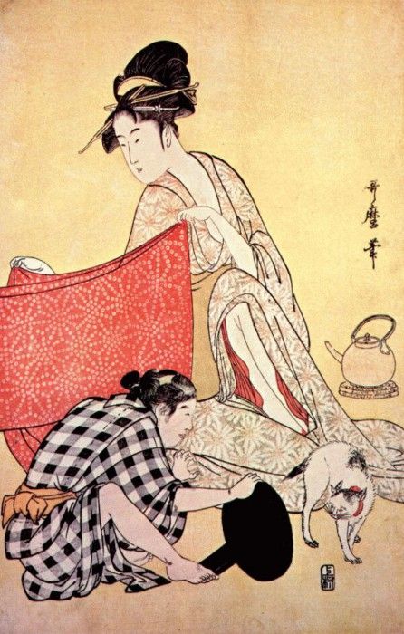 utamaro women making dresses 4-right panel. , 