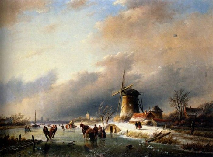 Jan Jacob Spohler Figures Skating on a Frozen River. Spohler,   Coenraad
