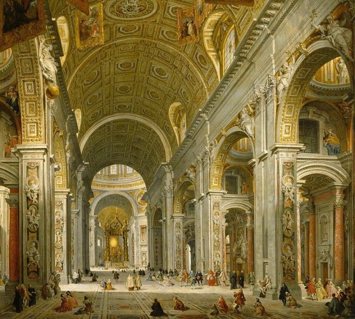 Panini, Giovanni Paolo -- Interior of St. Peters - Rome, 1750. ,  