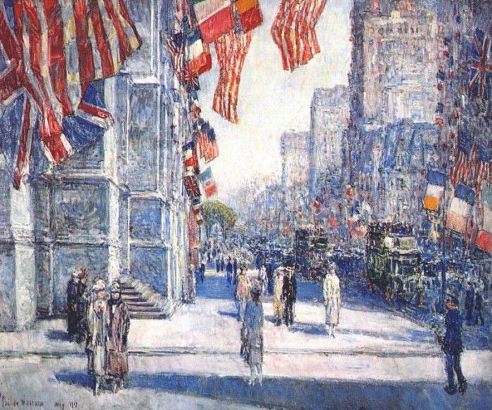 hassam early morning on the avenue in may 1917. , 