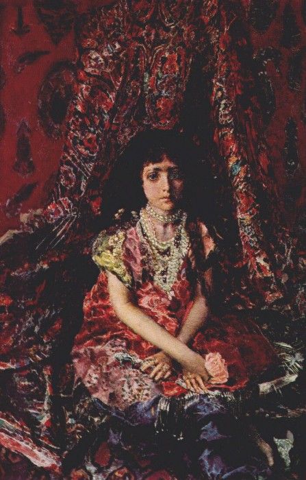 vrubel girl against a persian carpet background 1885. , 