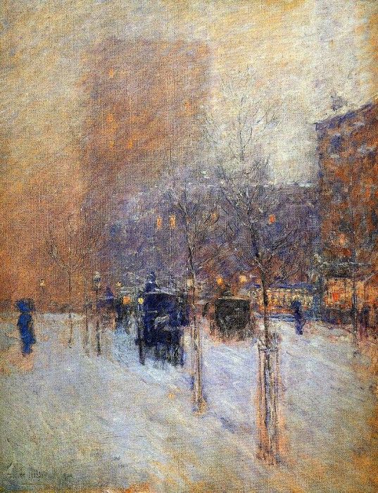 Hassam Childe Winter evening New York Sun. , 