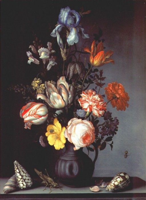 ast flowers in vase with shells and insect c1628-30. ,   