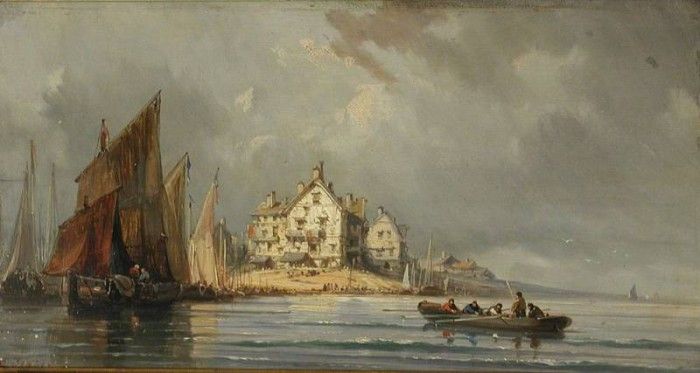 Isabey Coastal landscape with Boats and Constructions. ,   