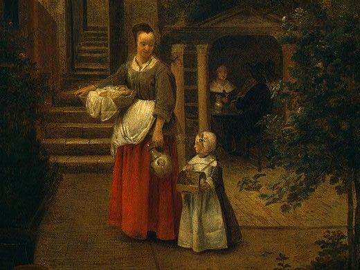 HOOCH,DE WOMAN AND CHILD IN A COURTYARD, 1658-1660, DETALJ 2. Hooch, Pieter De