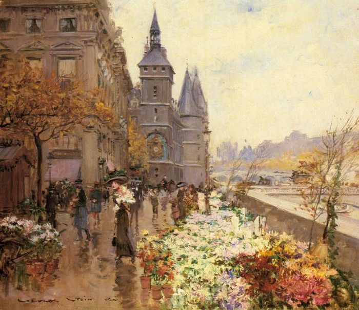 Stein Georges A Flower Market Along The Seine. , 