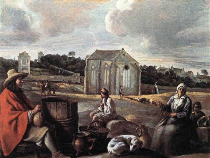 Le Nain Louis Landscape With Peasants And A Chapel. ,  