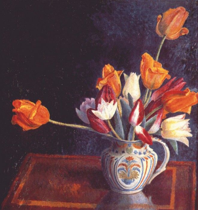 carrington tulips in a staffordshire jug c1921.  