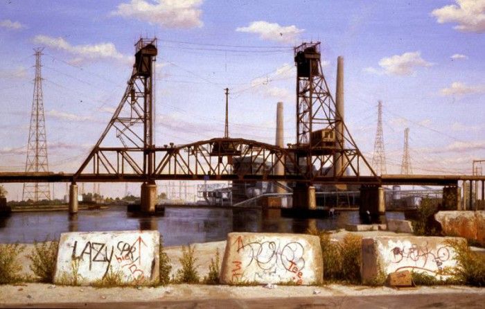 Larko Valeri TRAIN BRIDGE, JERSEY CITY op 28by44in. Larko, 