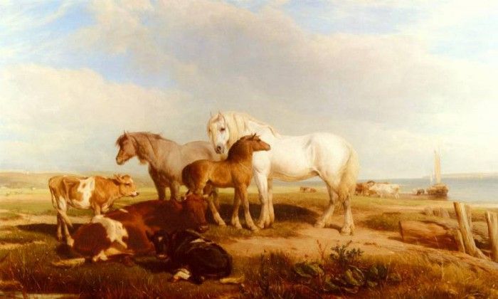 Willis Henry Brittan Horses And Cattle On The Shore. ,  