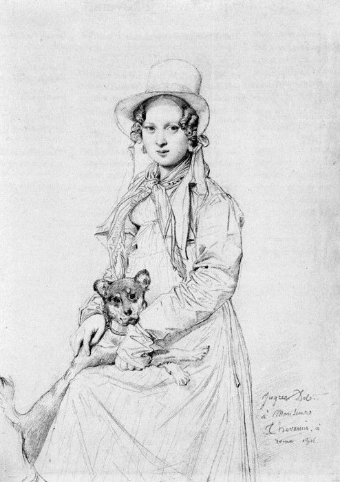 Ingres Mademoiselle Henriette Ursule Claire maybe Thevenin and her dog Trim. ,   