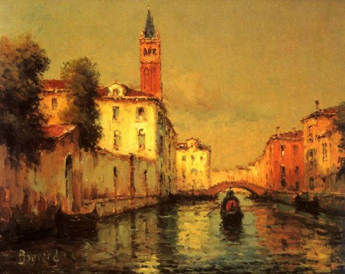 Bouvard Noel Gondolas On A Venetian Canal. , 