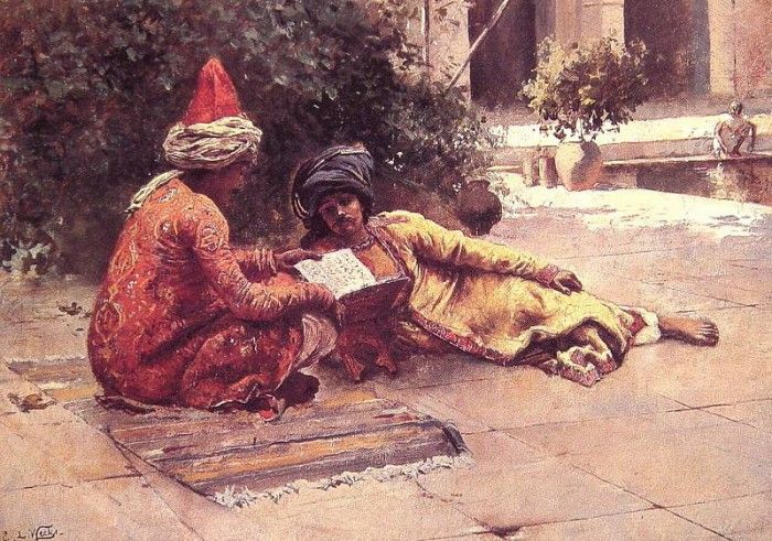 Two Arabs Reading in a Courtyard. ,  