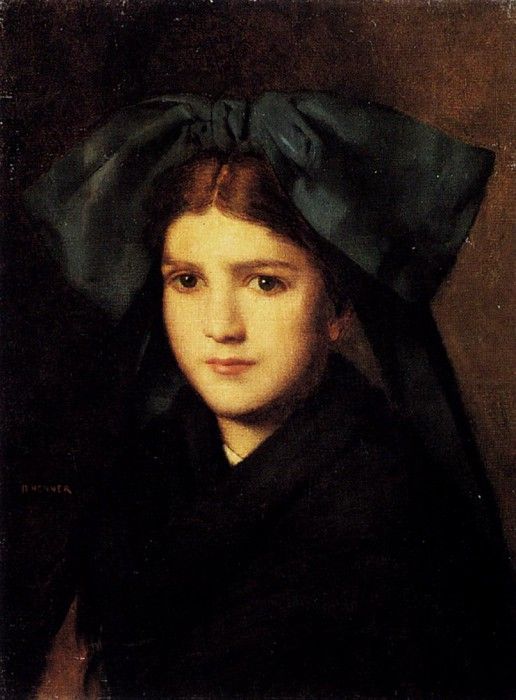 Hener Jean Jacques A Portrait Of A Young Girl With A Box In Her Hat. , -