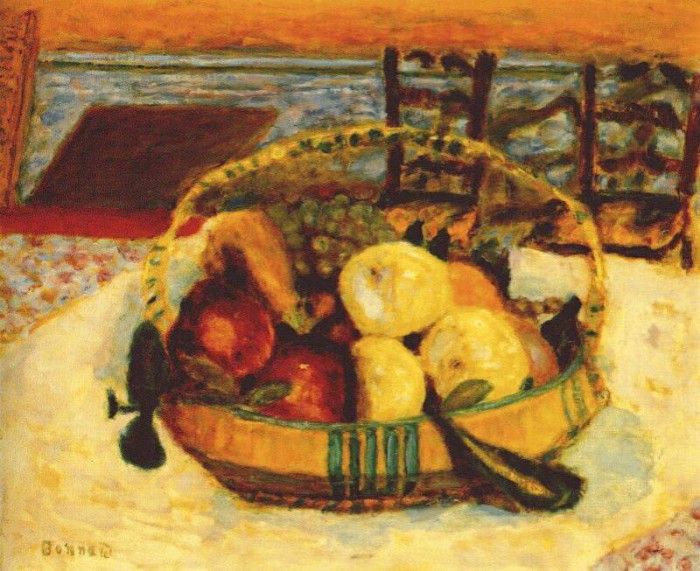 bonnard basket of fruit in dining room at le cannet 1928.  